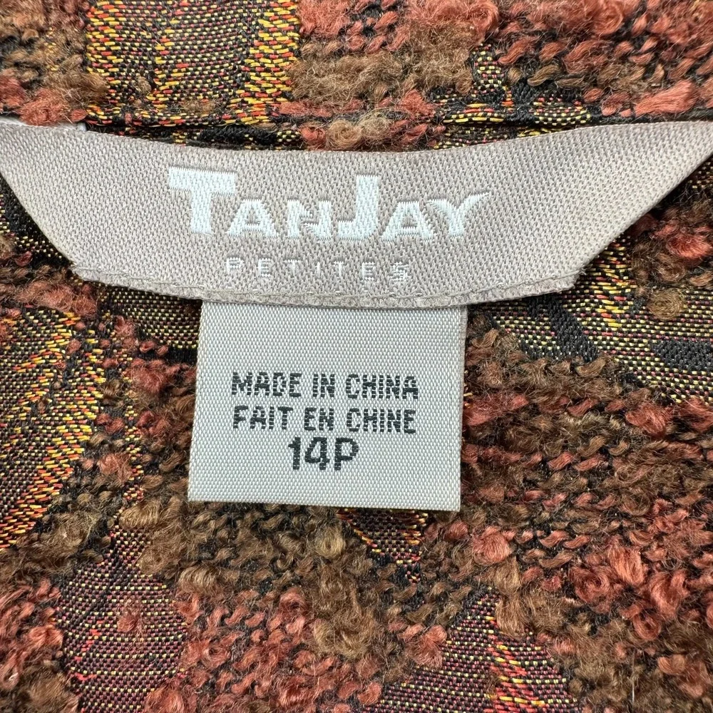 TanJay Tapestry Jacket Womens Petite 14P Brown Floral Long Sleeve Button Front